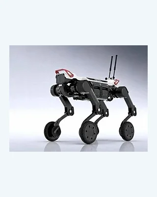 Hyperton-SW01 中型智能四足机器人，深色机身配红色提手